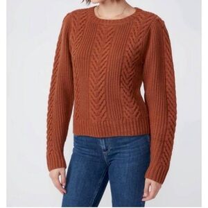 Paige Elizabeth Crew Neck Cable Knit Slightly Cropped Sweater